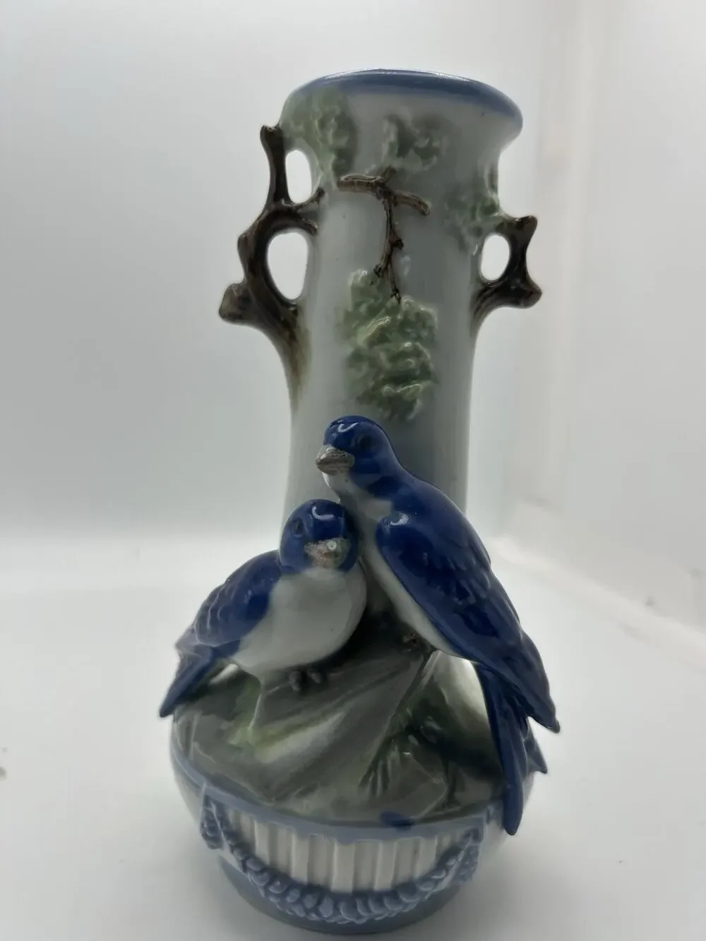 Vintage Porcelain Vase. Representing Trees And Birds.